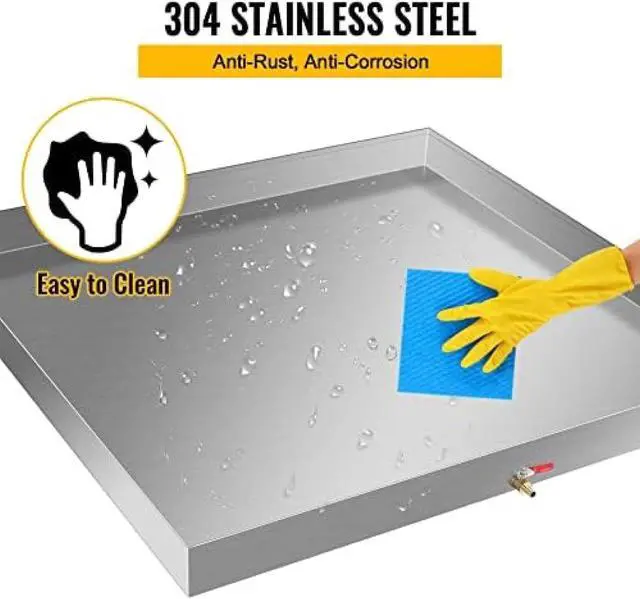 Alt view image 3 of 6 - Washing Machine Pan - Drilled Washing Machine Drain Pan Drain Adapter Fitting Included - Recycled Steel Washing Machine Tray - Drain Pan for Washer and Dryer,32 X 32 X 2.5 Inch