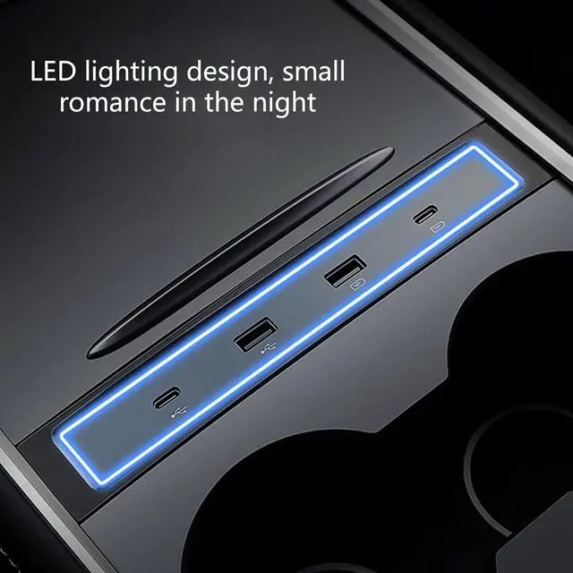 Alt view image 6 of 7 - 4 Port 27W Fast Charging Splitter Glovebox-USB Hub Docking Station Shunt Hub For 3/Y Car Interior Accessories Usb Shunt Quick Charger Led Intelligent Docking Station Usb Shunt Hub Decoration Car 27w