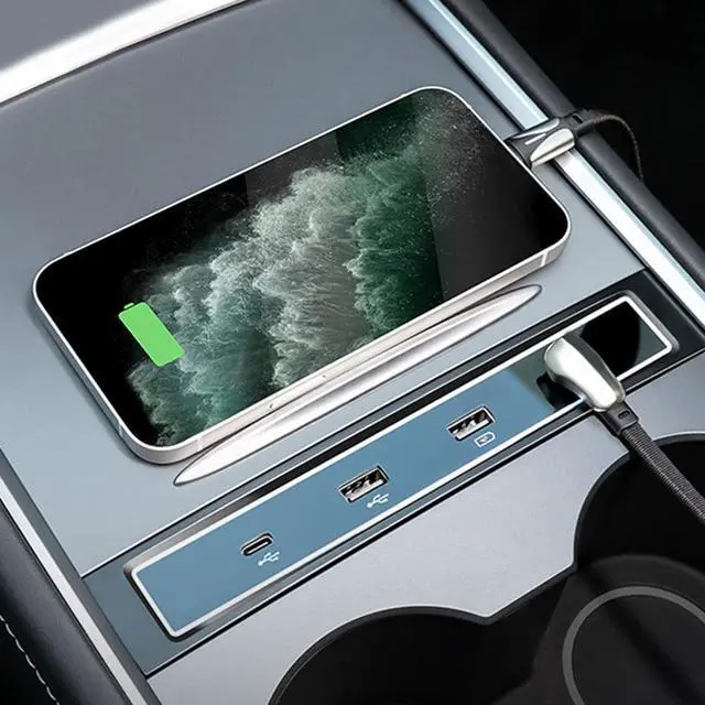 Alt view image 7 of 7 - 4 Port 27W Fast Charging Splitter Glovebox-USB Hub Docking Station Shunt Hub For 3/Y Car Interior Accessories Usb Shunt Quick Charger Led Intelligent Docking Station Usb Shunt Hub Decoration Car 27w