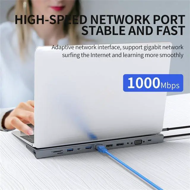 Alt view image 3 of 7 - USB C Hub Docking Station 12 in 1-4K HDMI&DP,VGA,3 USB Ports, 3.5mm Audio, PD 100W, SD/TF, 1Gbps Ethernet - Laptop Docking Station for MacBook/Dell XPS/More Type-C Devices