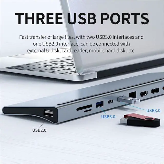 Alt view image 4 of 7 - USB C Hub Docking Station 12 in 1-4K HDMI&DP,VGA,3 USB Ports, 3.5mm Audio, PD 100W, SD/TF, 1Gbps Ethernet - Laptop Docking Station for MacBook/Dell XPS/More Type-C Devices