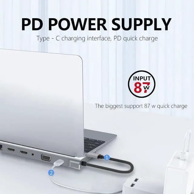 Alt view image 4 of 6 - USB C Hub Docking Station 12 in 1 - Dual 4K HDMI/VGA,3 USB Ports, 3.5mm Audio, PD 100W, SD/TF, Ethernet - Laptop Docking Station for MacBook/Dell XPS/More Type-C Devices