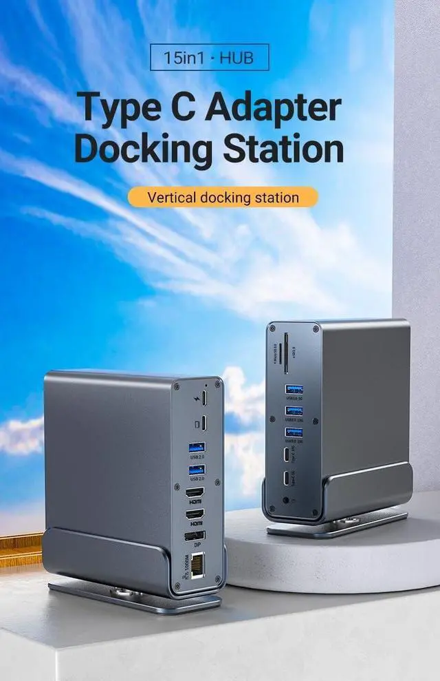 Alt view image 2 of 7 - 15 in 1 Docking Station, USB C Docking Station Triple Monitor with 2*DP&1*HDMI Ports, Laptop Dock for 100W PD, 6 *USB A/C Ports, Ethernet, SD&TF, Audio