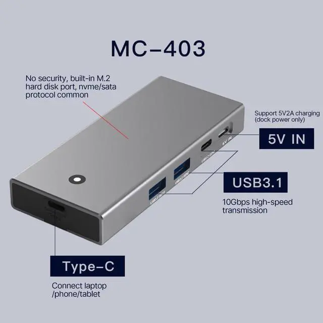 Alt view image 5 of 7 - TypeC Docking Station M.2 NVMe with 4K HDMIcompatible Adapter, UsbC 10Gbp 2 USB Port for Laptops