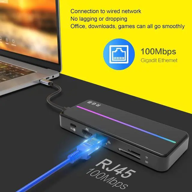 Alt view image 4 of 7 - 8 in 1 Docking Station, 4K HD Multimedia Interface, USB C Power Supply, USB3.0 Hub, Ethernet, 100W PD, for MacBook and Type C Laptops