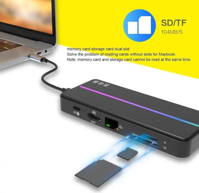 Alt view image 5 of 7 - 8 in 1 Docking Station, 4K HD Multimedia Interface, USB C Power Supply, USB3.0 Hub, Ethernet, 100W PD, for MacBook and Type C Laptops