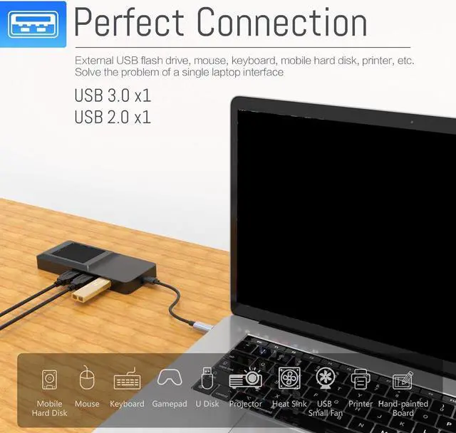 Alt view image 6 of 7 - USB C 8 in 1 Docking Station with UHD 4K Output, USB Ports, Card Reader, RJ45 Ethernet, 100W Power for MacBook, forPro, forAir, for