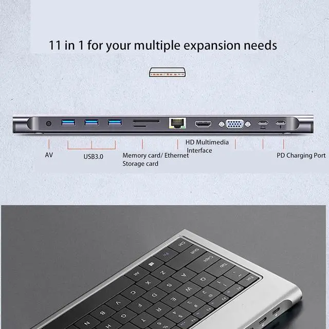 Alt view image 2 of 7 - 11 in 1 Wired Keyboard with USB Hub, 78 Keys USB C Computer Keyboard with Gigabit RJ45 Port, Laptop Docking Station 100W PD Fast Charging for Data Transfer