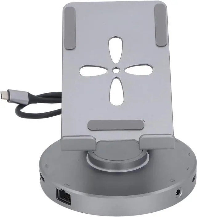Alt view image 3 of 7 - 10 in 1 Docking Station, 360° Rotatable Foldable Type C Tablet Stand, with 4K HD Multimedia Interface, USB2.0 2 USB3.0 100W PD Charging 3.5mm Aux, for iOS Tablet Pro