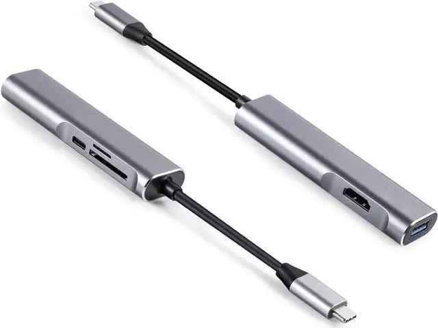 Main image of 5 in 1 USB C Hub Aluminum with HDMI 4K Adapter USB 3.0 Ports 1 SD and 1 microSD PD 100W Card Reader for and More Type-C Devices Universal Docking Station Dual Video Monitor Display