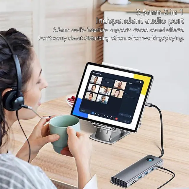 Alt view image 7 of 7 - USB C Adapter 10 in 1 Docking Station with Video 1000M Ethernet PD100W Charging USB3.0 3Ports 5Gbps Fast Data Transfer