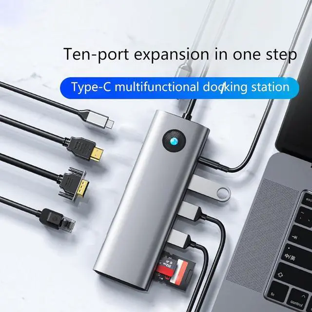 Alt view image 2 of 7 - USB C Adapter 10 in 1 Docking Station with Video 1000M Ethernet PD100W Charging USB3.0 3Ports 5Gbps Fast Data Transfer