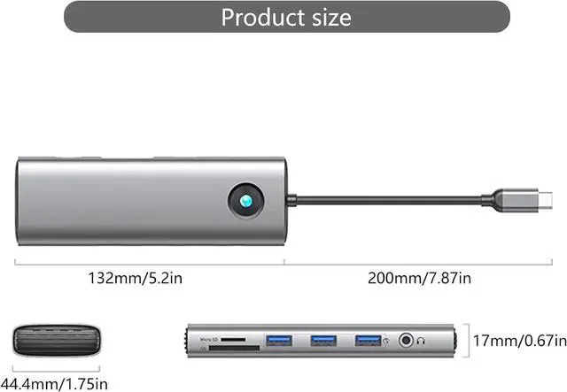 Alt view image 3 of 7 - USB C Adapter 10 in 1 Docking Station with Video 1000M Ethernet PD100W Charging USB3.0 3Ports 5Gbps Fast Data Transfer