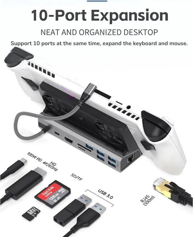 Alt view image 5 of 7 - 10 in 1 Docking Station with Dual Cooling Fan, 4K 60Hz HD Multimedia Interface, 100W Charging for Steam Deck,