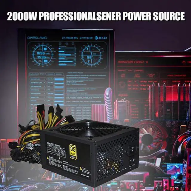 Alt view image 7 of 7 - Mining rig 2000W Power Supply 180-260V ATX Mining Ethereum 95% Efficiency for S9 S7 L3 8GPU Cards Support Max to 2000W