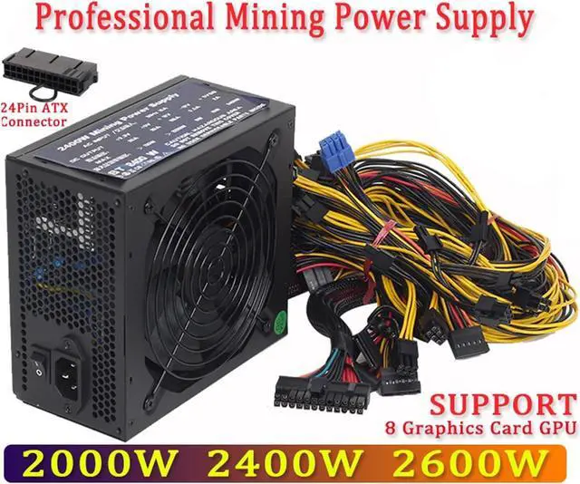 Alt view image 2 of 7 - Bitcoin Power Supply for 1800W Mining Rig Miner 2000W 2400W ATX 12 Volt Mining Power Supply Support 8 Display Cards GPU(2400W)