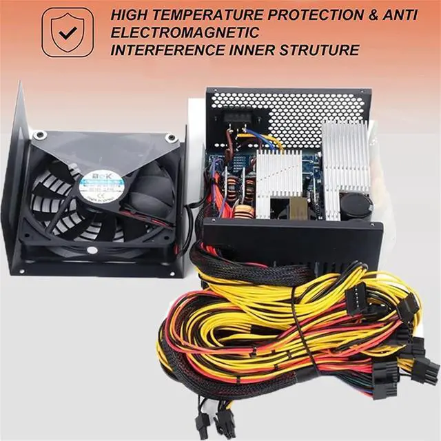 Alt view image 6 of 7 - Bitcoin Power Supply for 1800W Mining Rig Miner 2000W 2400W ATX 12 Volt Mining Power Supply Support 8 Display Cards GPU(2400W)