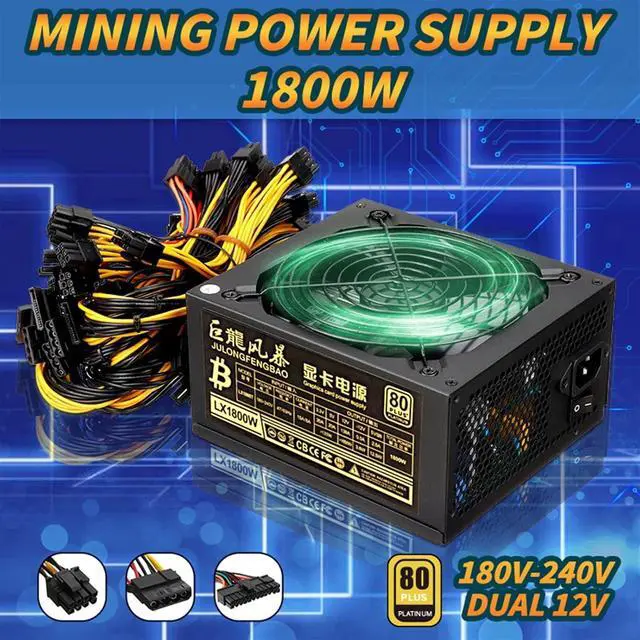 Alt view image 2 of 7 - 1800W Mining Power Supply Miner Graphics Card for Mining 180~240V 80+ Platinum Certified ATX PSU 20+4pin