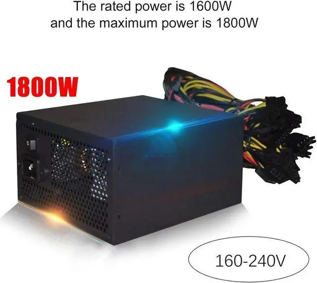 Alt view image 2 of 7 - 1800W Rated Miner Power Supply 80% Efficiency AC 180-260V ATX Mining Power Source Support 8 CPU Card Max Up to 2000W