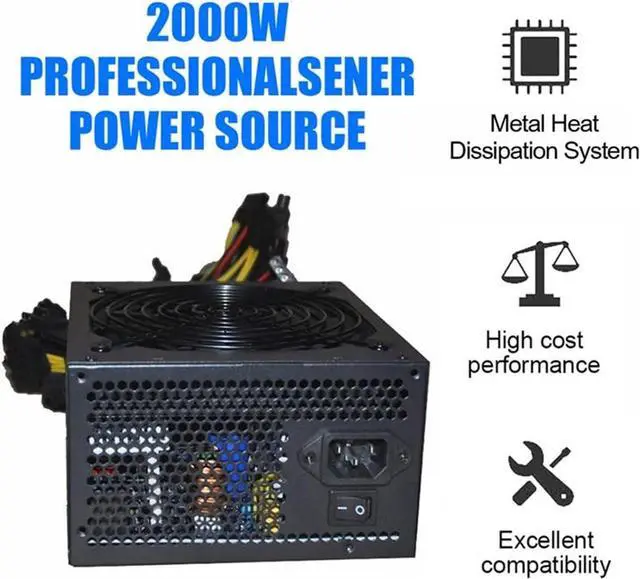 Alt view image 3 of 7 - 1800W Rated Miner Power Supply 80% Efficiency AC 180-260V ATX Mining Power Source Support 8 CPU Card Max Up to 2000W