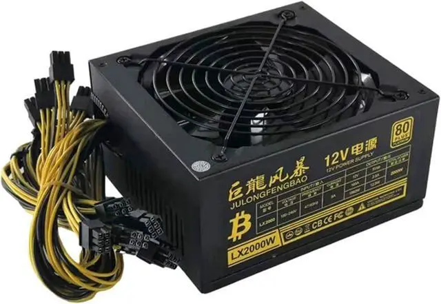 Main image of 2000/2400/2600W 180-240V ATX BTC Miner Power Supply 95% Efficiency Ethereum ETH S9 S7 L3 Max Support 8 GPU Cards for Mining rig(2000W to 2400W)