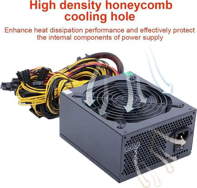 Alt view image 3 of 7 - 2000/2400/2600W 180-240V ATX BTC Miner Power Supply 95% Efficiency Ethereum ETH S9 S7 L3 Max Support 8 GPU Cards for Mining rig(2000W to 2400W)