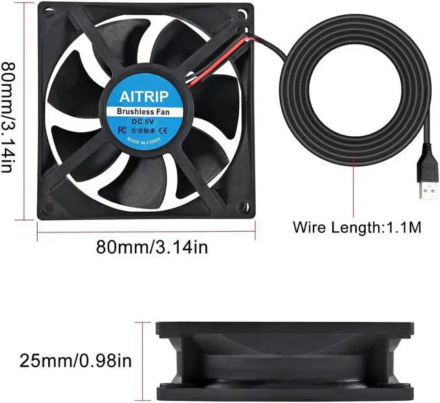 Alt view image 3 of 7 - AITRIP 2PCS 80mm USB Fan 5V Brushless 8025 80x25mm for Cooling DIY PC Computer Case 3D Printer CPU Coolers Radiators