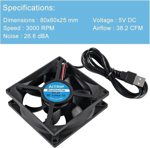 Alt view image 5 of 7 - AITRIP 2PCS 80mm USB Fan 5V Brushless 8025 80x25mm for Cooling DIY PC Computer Case 3D Printer CPU Coolers Radiators