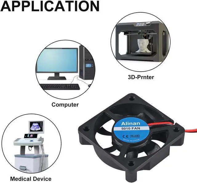 Alt view image 6 of 7 - 6pcs 5010 12V Sleeve Bearing Cooling Fan 50mm Silent Cooling DC 12V 0.08A Silent Quiet DC Brushless Cooling Fan 3D Printer Cooling Fan with 2Pin Wire