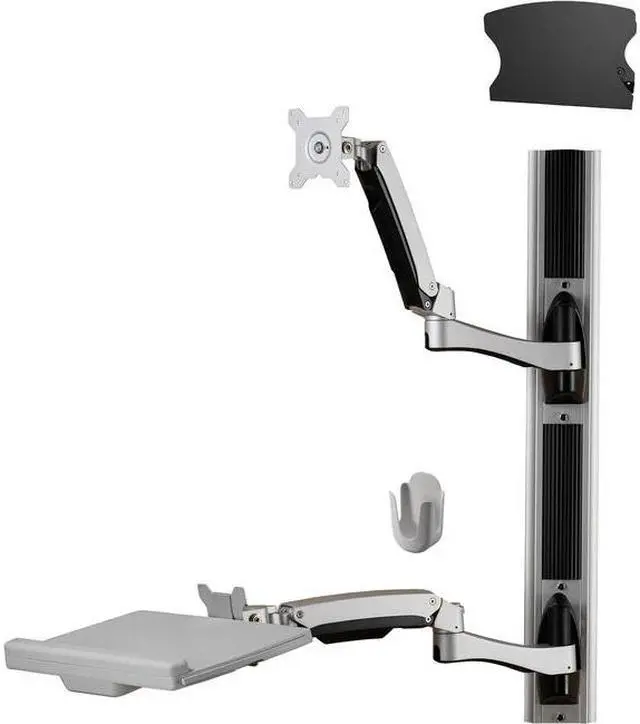 Alt view image 4 of 4 - Amer Networks  Sit-Stand Combo Workstation Wall Mount System with Extended Display Arm