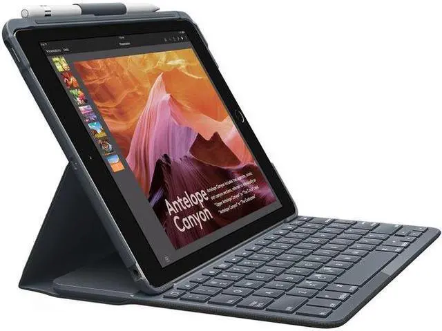 Alt view image 9 of 20 - Logitech 9.7" Slim Folio with Integrated Bluetooth Keyboard Case for Apple iPad 5th and 6th Gen 920-009017, Black