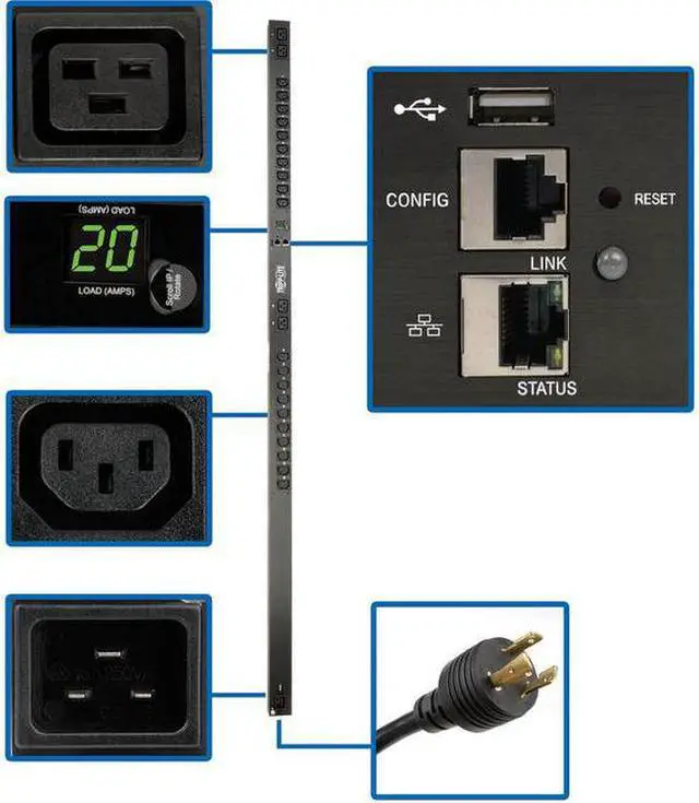 Alt view image 5 of 5 - Tripp Lite - PDUMNV20HVLX - Tripp Lite PDU Monitored 3.3-3.7kW 20 C13 4 C19 208/230V 20A LX Platform 0URM - Monitored -