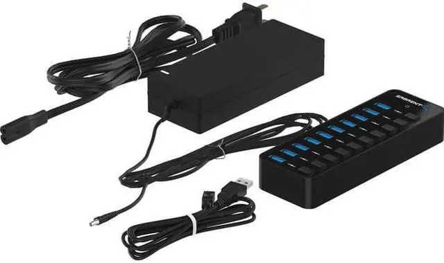 Alt view image 10 of 10 - SABRENT 10-Port 60W USB 3.0 Hub with Individual Power Switches and LEDs Includes 60W 12V/5A Power Adapter (HB-BU10)