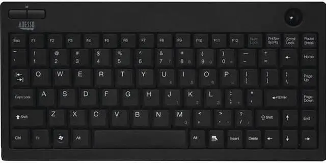 Main image of Adesso WKB-3100UB 2.4 GHz RF wirelss mini keyboard ,built-in Optical trackball with USB mini receiver and receiver pocket (black)