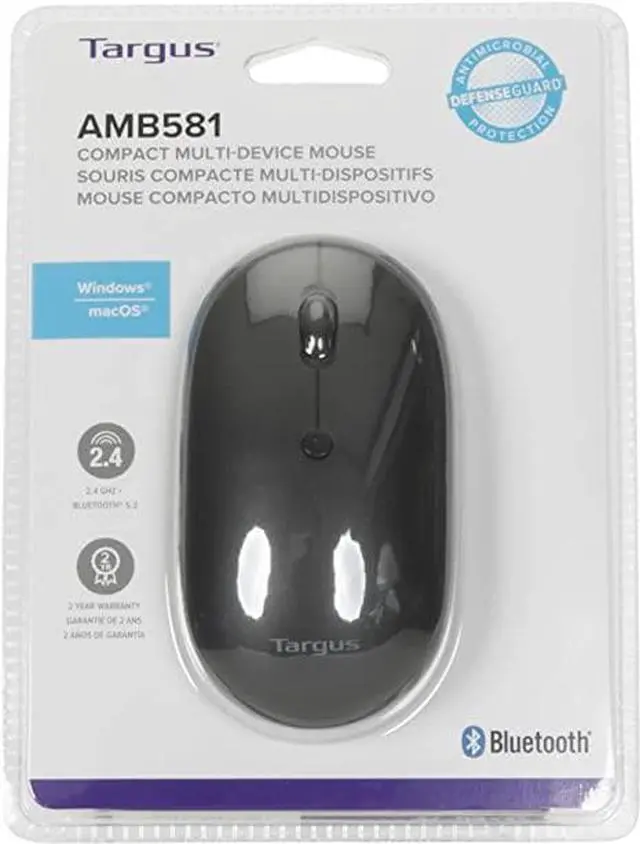 Alt view image 11 of 14 - Targus Compact Multi-Device Antimicrobial Wireless Mouse - Wireless - Bluetooth/Radio Frequency - 2.40 GHz - Black - 3 Button(s) - Symmetrical