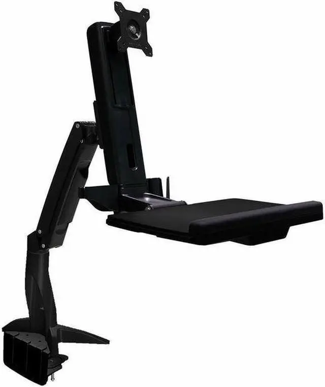 Alt view image 7 of 7 - Amer Mounts Sit Stand Articulating Arm Clamp Mount. Foldable keyboard tray and retractable mouse pad. Built in holders for Mouse and scanner. Separate monitor adjustments. Supports 24" monitors
