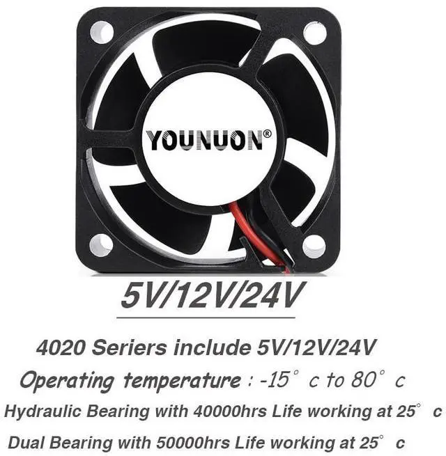 Alt view image 2 of 7 - 2 Pieces Ball 40mm Cooling Fan 40x40x20mm Cooler 24V 12V 5V 4020 Computer Case Cooling Fan 2PIN 3PIN Heatsink Fan 3D Printer Fan Blade Color: 5V Hydraulic