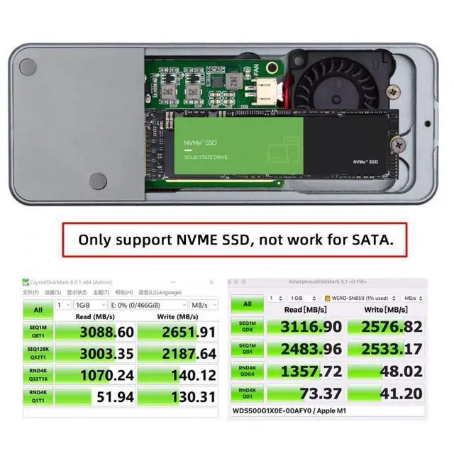 Alt view image 7 of 7 - Vszerda USB4.0 Type-C USB4 40Gbps to PCI-E 4.0 X4 SSD NVME NGFF M-Key Enclosure USB-C 20Gbps ASM2464 Chipset