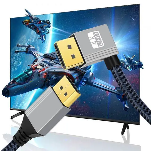 Alt view image 7 of 7 - Vszerda Left Angled DisplayPort DP to DP Cable 4K 60hz Cable Silver Sleeve Ultra-HD UHD 90 Degree for Desktop Laptop Monitor Graphics Card (200cm)