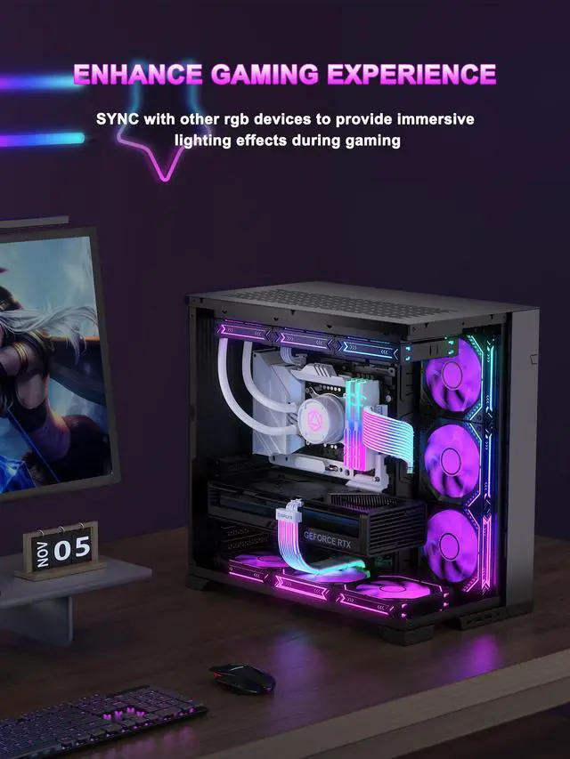 Alt view image 7 of 7 - RGB 12VHPWR Cable Set,ARGB PSU Extension of Soft LED Strip Include 24Pin ATX,16 Pin to 2×8 Pin GPU Power Supply Cables for RTX 5090 5080 4080 PC Custom