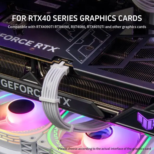 Alt view image 5 of 7 - Vszerda Corsair 12vhpwr Cable,12+4 Pin to Dual 8 Pin PSU Cables 600W PCIE 5.0 - Male to Male for RTX 4090Ti 4080 4080Ti 3090Ti GPU Compatible with Type-4 Power Supply,Nylon Sleeving White