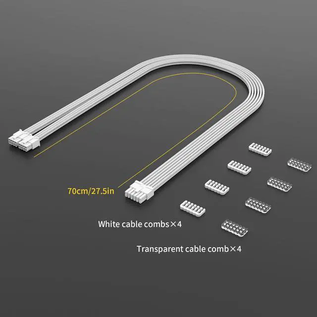 Alt view image 6 of 7 - Vszerda Corsair 12vhpwr Cable,12+4 Pin to Dual 8 Pin PSU Cables 600W PCIE 5.0 - Male to Male for RTX 4090Ti 4080 4080Ti 3090Ti GPU Compatible with Type-4 Power Supply,Nylon Sleeving White