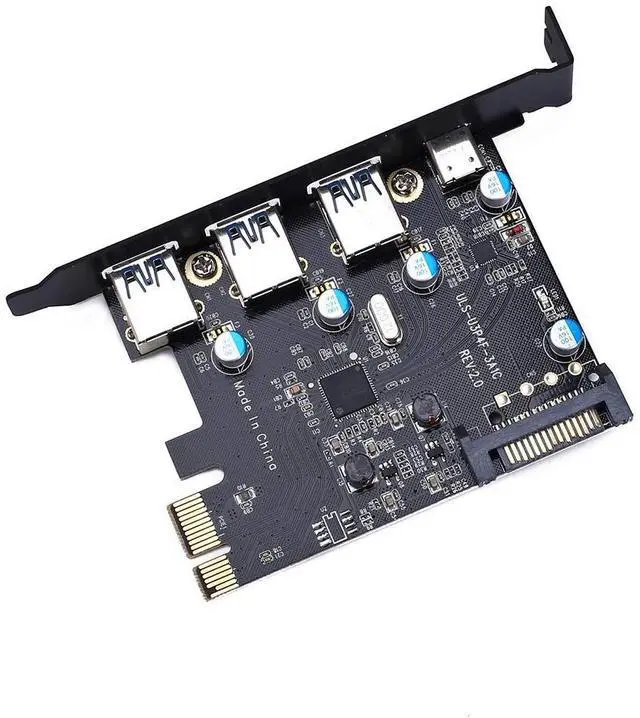 Main image of Vszerda PCI-E to USB 3.0/USB 3.1 PCI Express Card Type C+ 3 Type A Add Expansion Card PCI Express Controller Adapter 3X UBS3.0 + 2X USB 3.1 with 4Pin Power Cable 15Pin SATA Cable (5 Ports)
