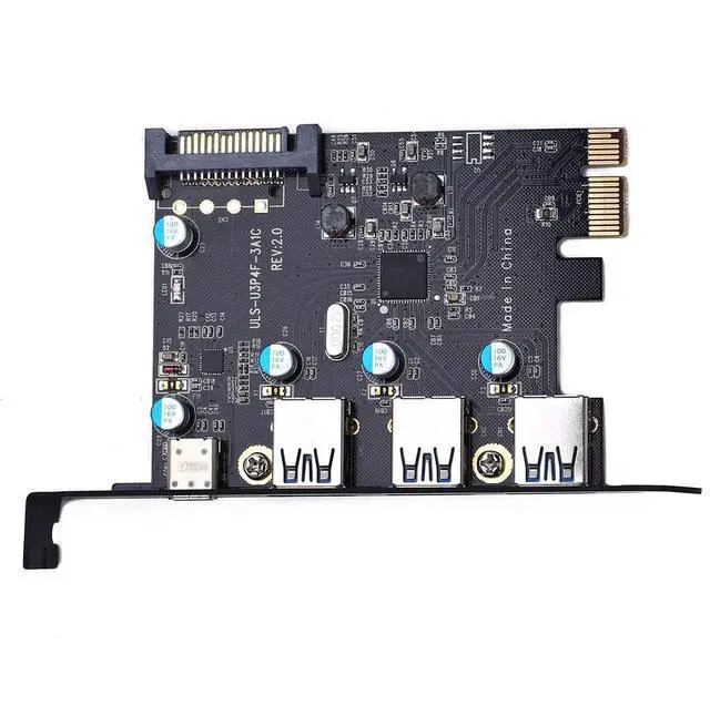 Alt view image 4 of 5 - Vszerda PCI-E to USB 3.0/USB 3.1 PCI Express Card Type C+ 3 Type A Add Expansion Card PCI Express Controller Adapter 3X UBS3.0 + 2X USB 3.1 with 4Pin Power Cable 15Pin SATA Cable (5 Ports)
