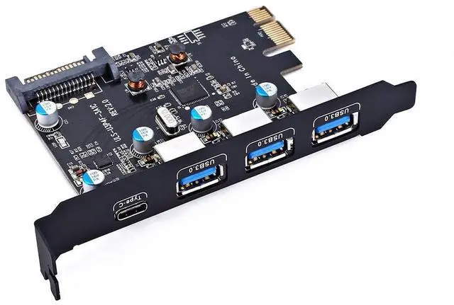 Alt view image 2 of 5 - Vszerda PCI-E to USB 3.0/USB 3.1 PCI Express Card Type C+ 3 Type A Add Expansion Card PCI Express Controller Adapter 3X UBS3.0 + 2X USB 3.1 with 4Pin Power Cable 15Pin SATA Cable (5 Ports)