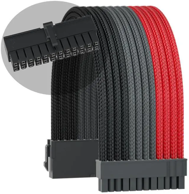 Alt view image 6 of 7 - FormulaMod Power Supply Sleeved 18AWG ATX 24P Customized Extension Cable With Combs