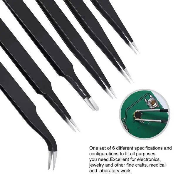 Alt view image 5 of 6 - 6PCS Precision Tweezers Set, Upgraded Anti-Static Stainless Steel Curved of Tweezers, for Electronics, Laboratory Work, Jewelry-Making, Craft, Soldering, etc, by kaverme.