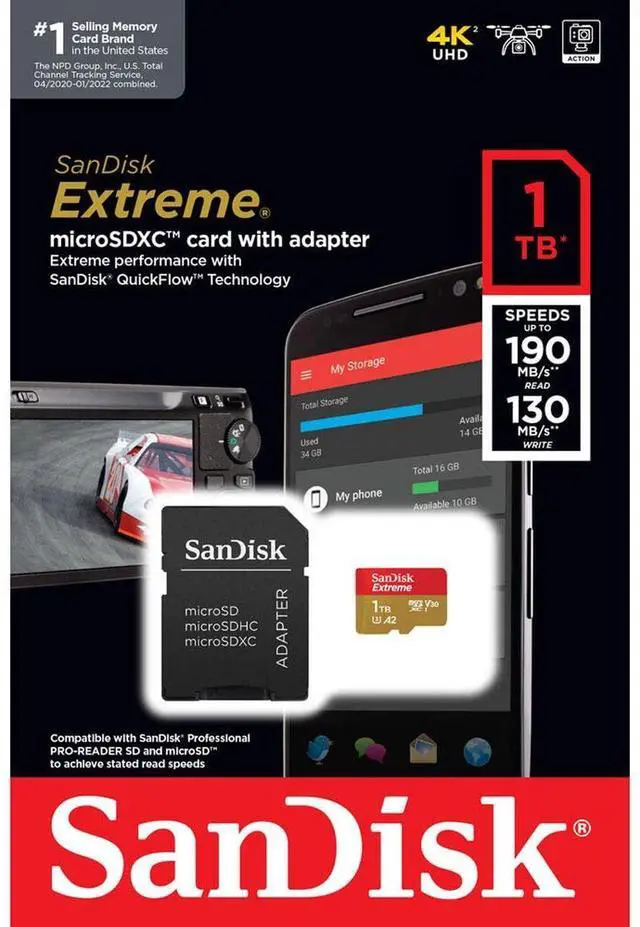 Alt view image 16 of 17 - SanDisk 1TB Extreme Class 3/UHS-I (U3) V30 microSDXC 190 MB/s Read 130 MB/s Write