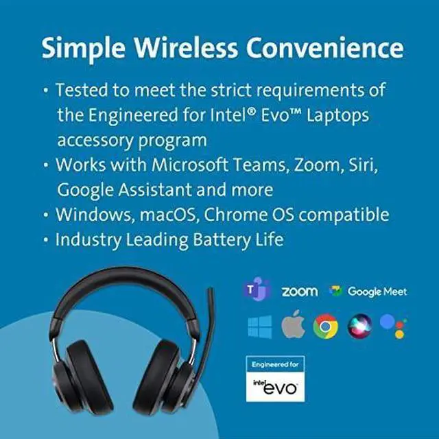Alt view image 19 of 20 - Kensington H3000 98.4 ft Bluetooth Over-Ear Headset Google Assistant Siri Stereo USB Type C Wireless Bluetooth Black