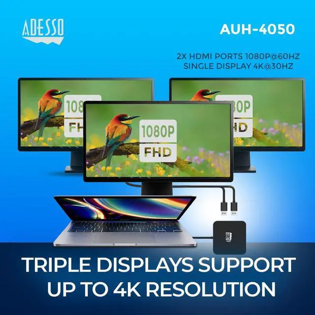 Alt view image 13 of 18 - Adesso 11-in-1 USB-C Multi-Port TAA Compliant Docking Station Black AUH4050